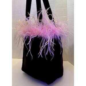 Black Velour Whimsigoth Shoulder Bag Pink Boa Dark Barbiecore Plush Gothic Tote
